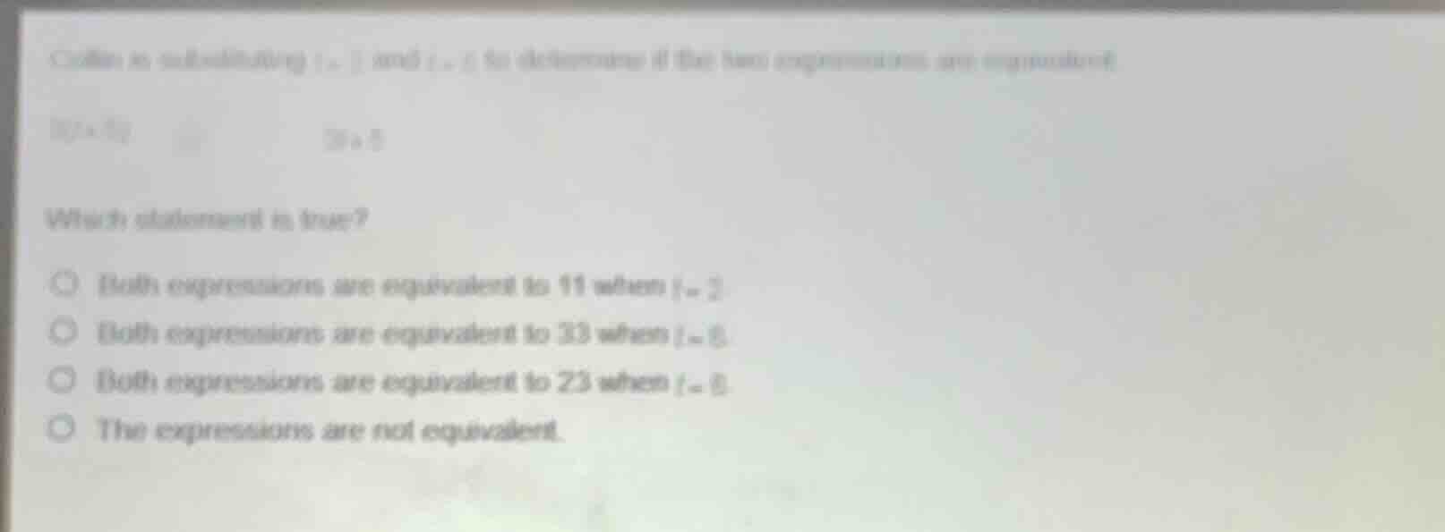 collin is substituting $t=2$ and $t=6$ to determine if the two expressi…