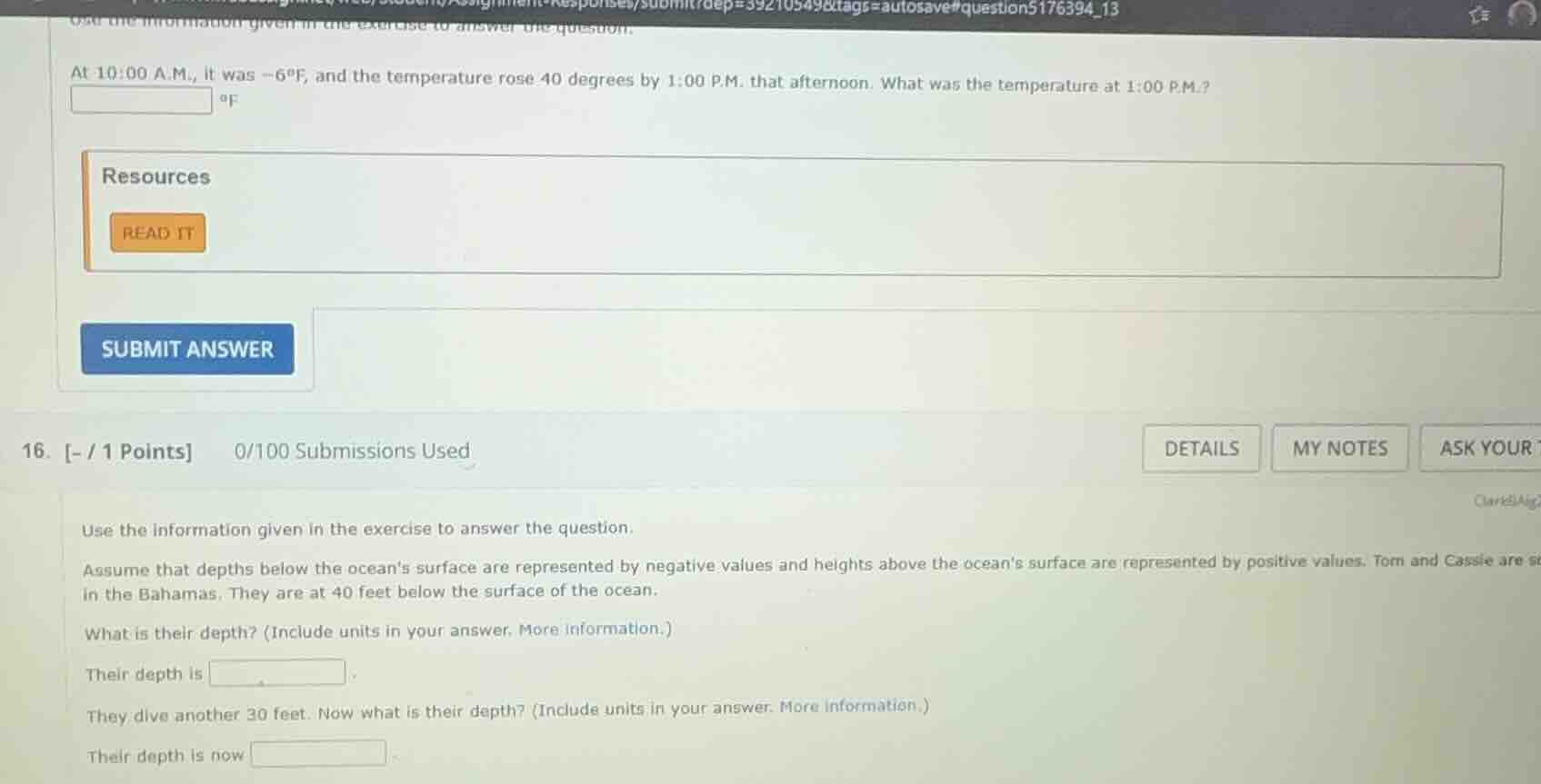 at 10:00 a.m., it was $-6^circ$f, and the temperature rose 40 degrees b…