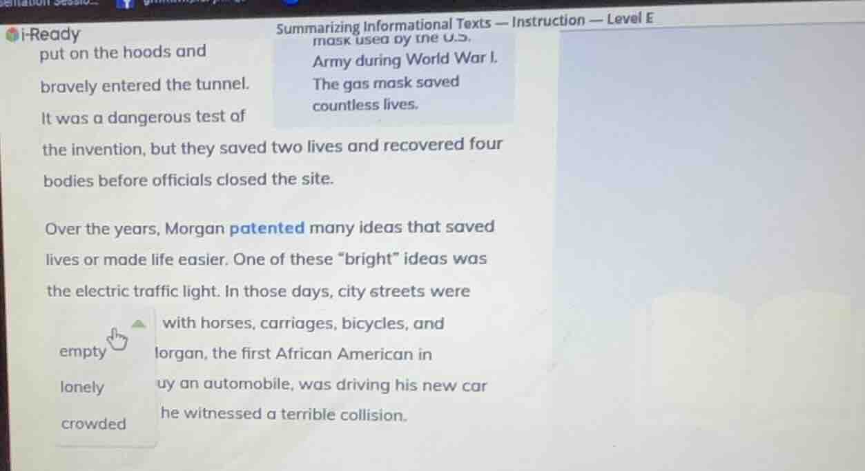 i-ready summarizing informational texts — instruction — level e put on …