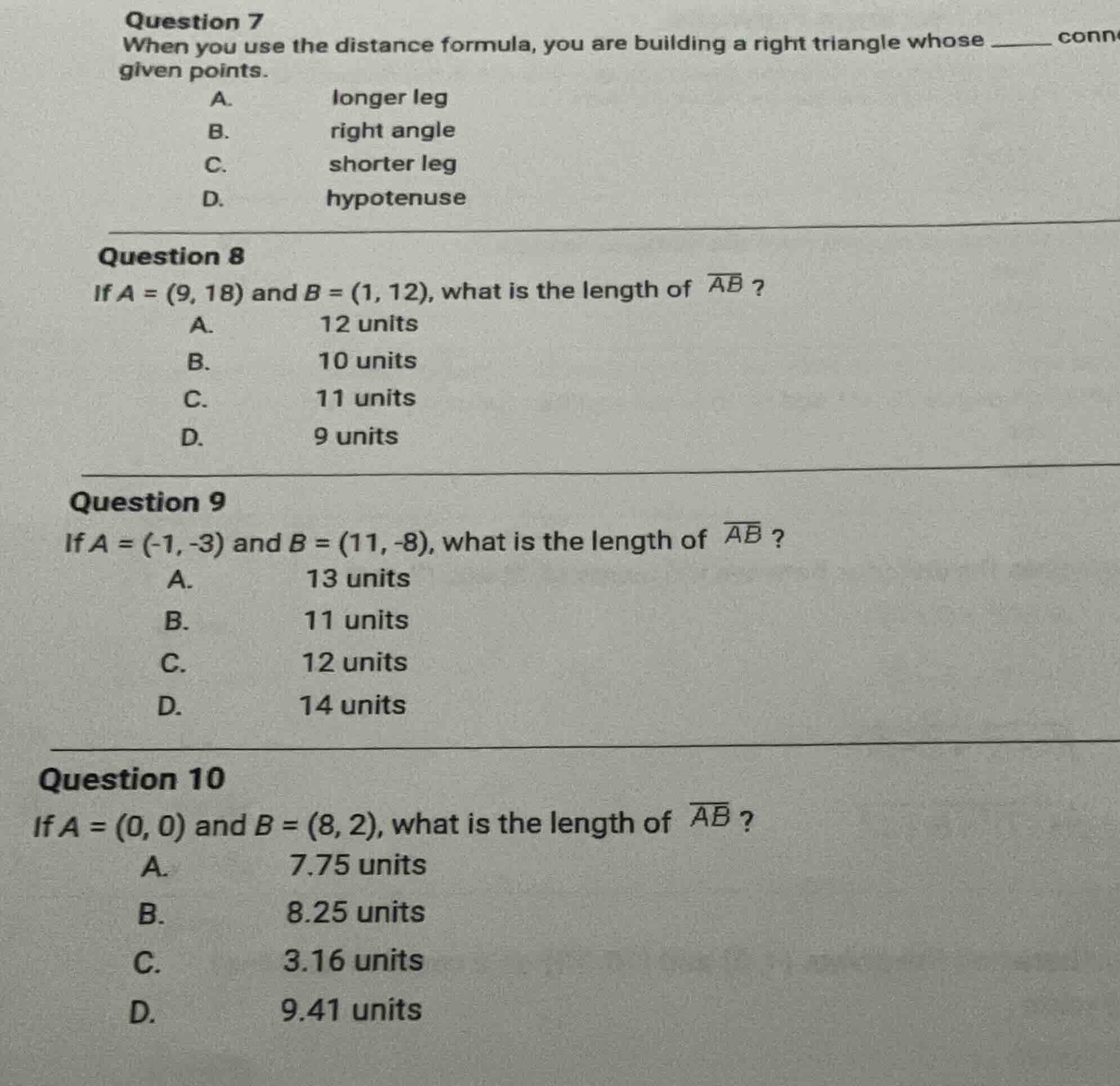 question 7 when you use the distance formula, you are building a right …