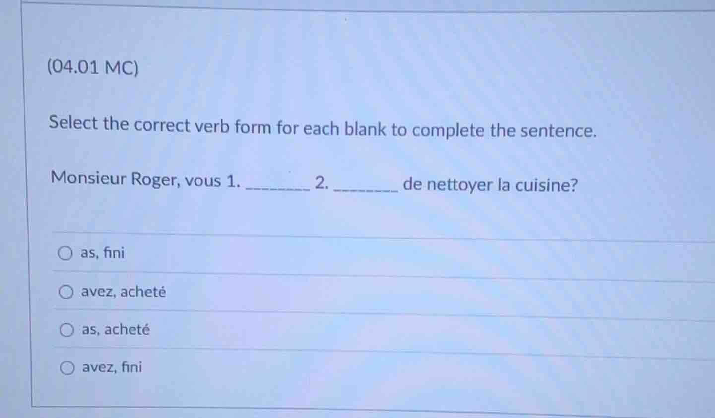 (04.01 mc) select the correct verb form for each blank to complete the …
