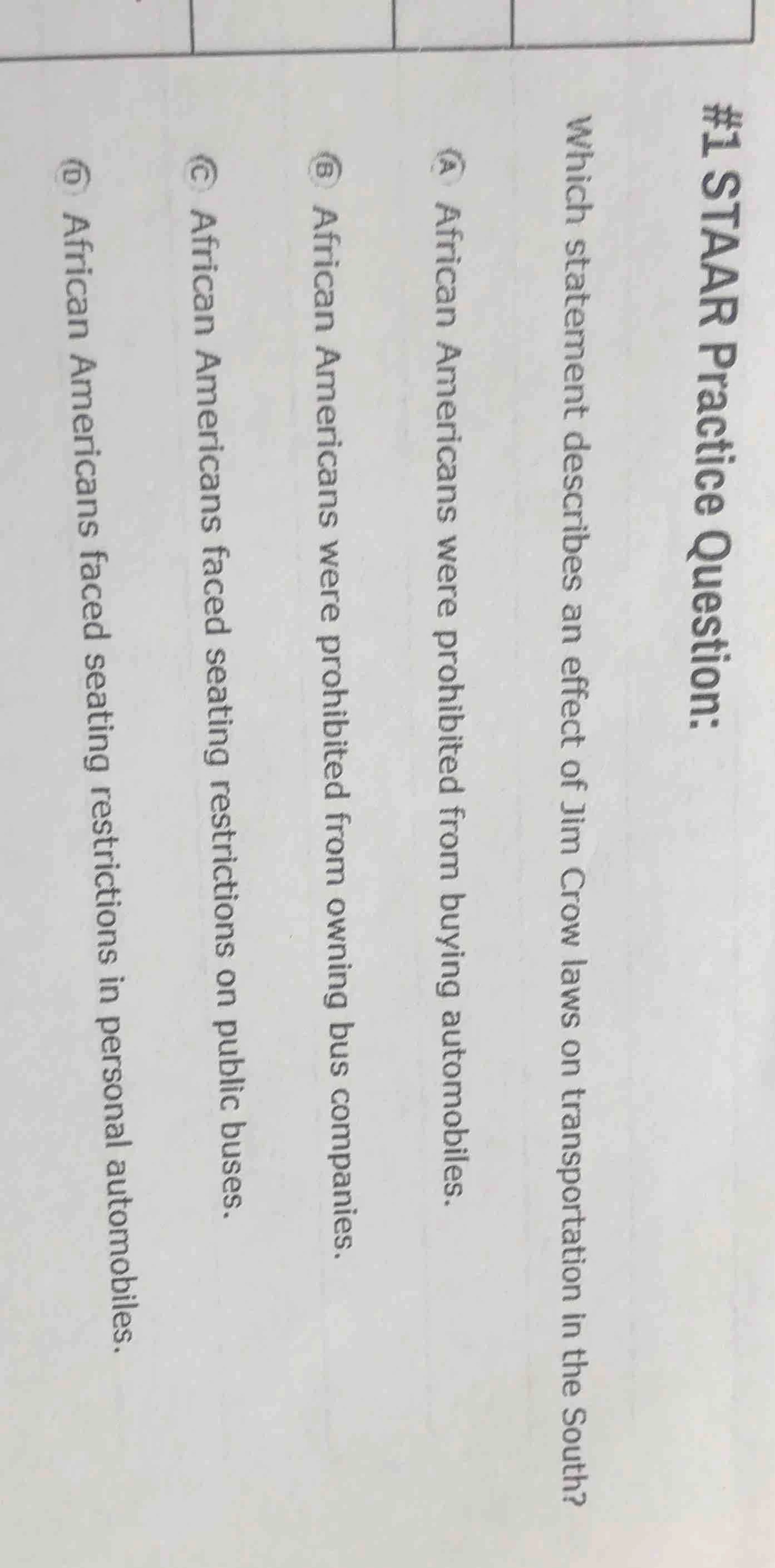 #1 staar practice question: which statement describes an effect of jim …
