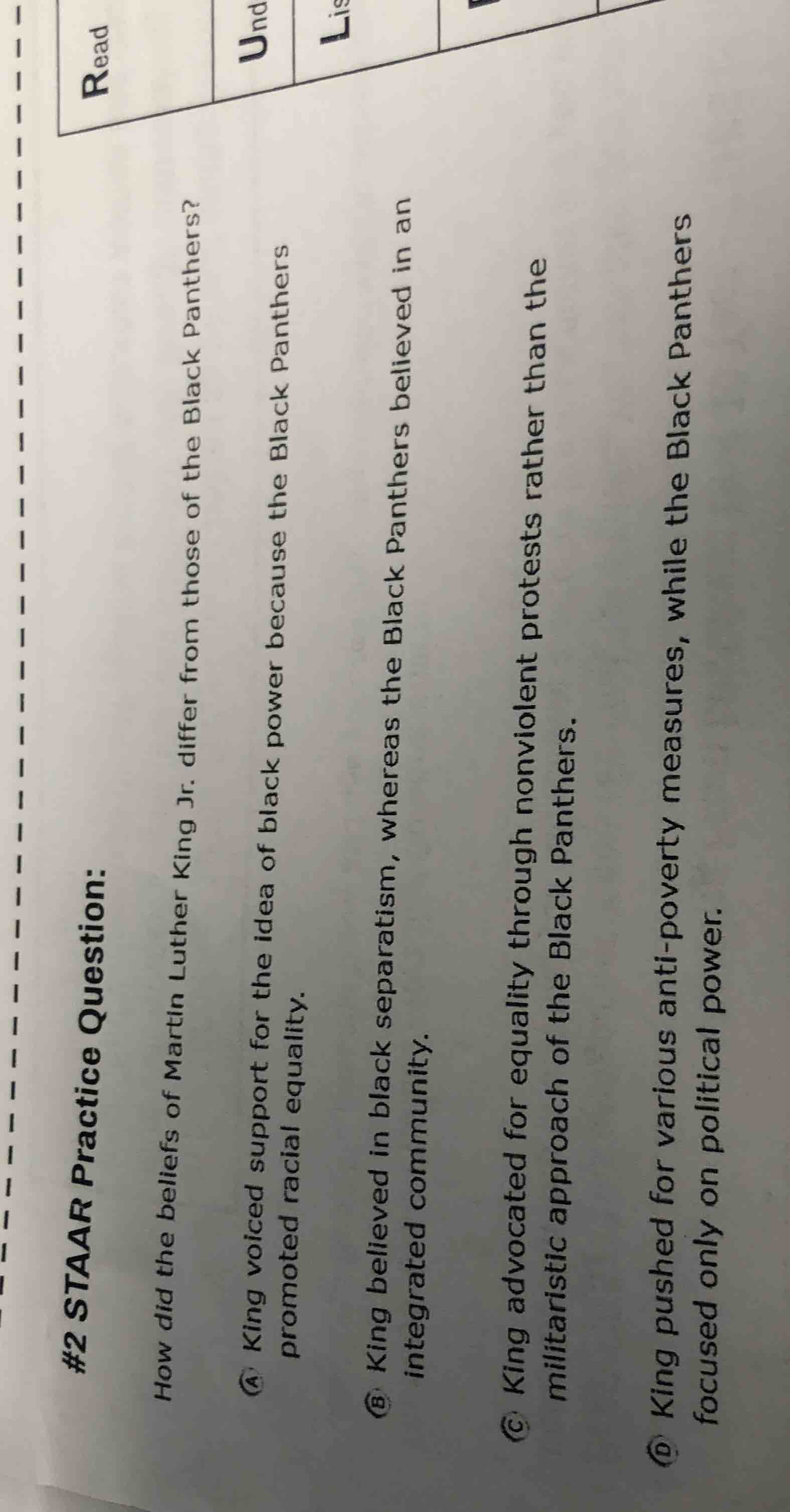 #2 staar practice question: how did the beliefs of martin luther king j…