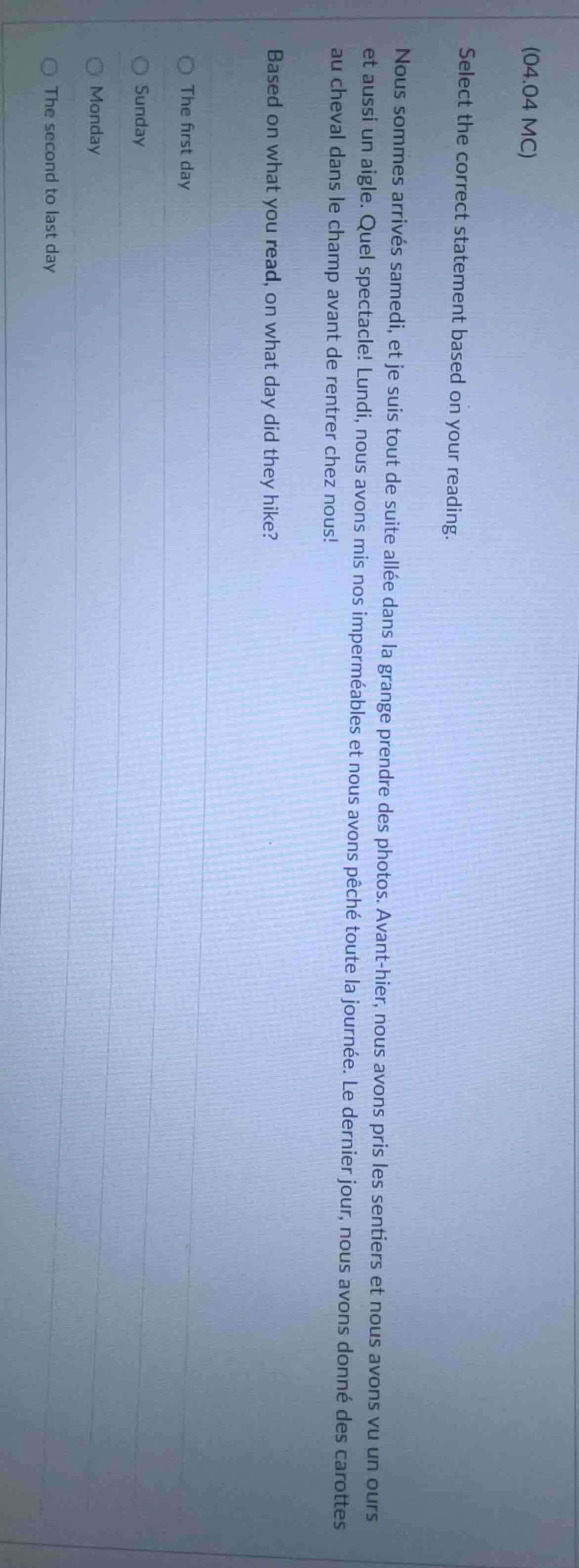 (04.04 mc) select the correct statement based on your reading. nous som…