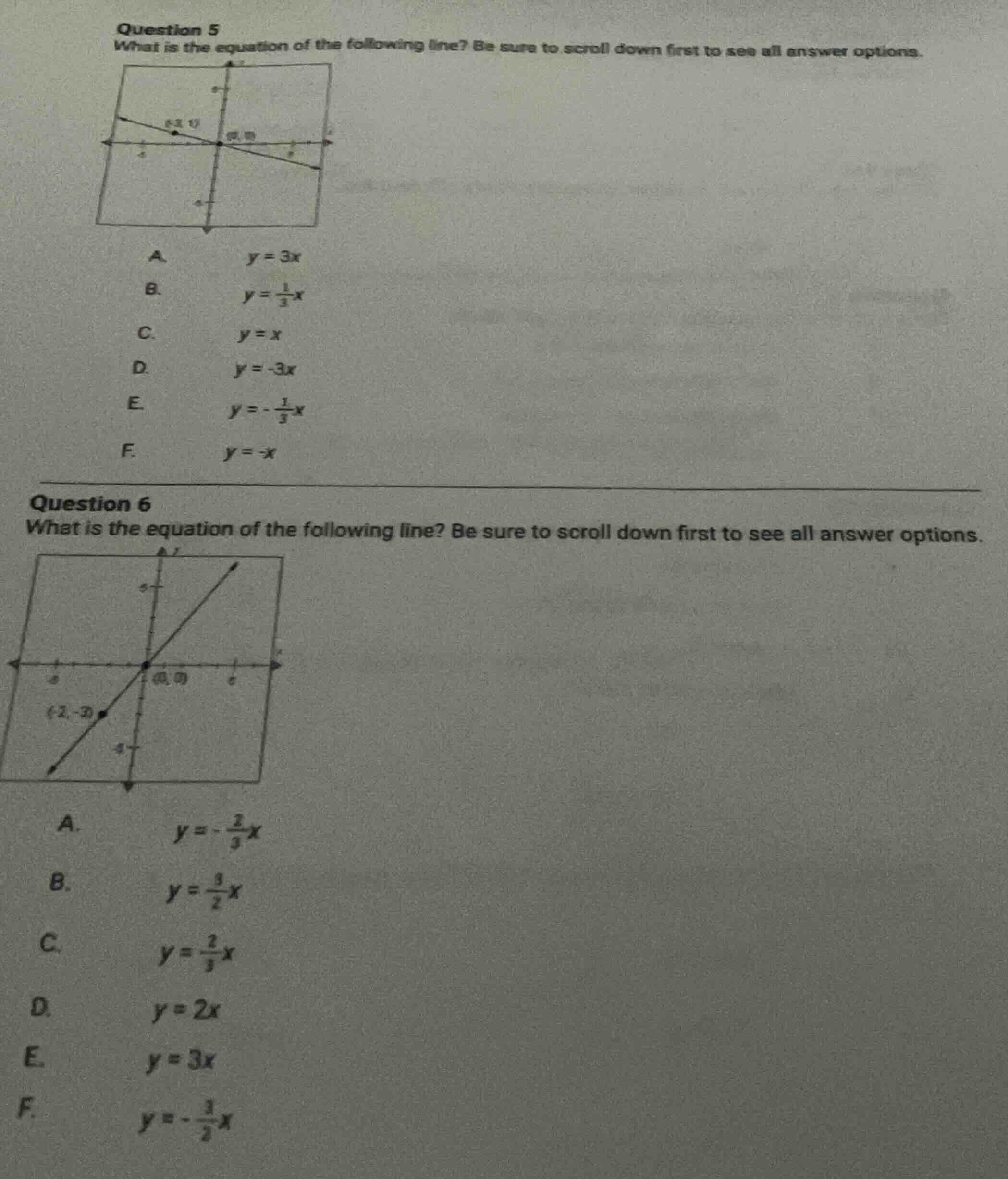 question 5 what is the equation of the following line? be sure to scrol…