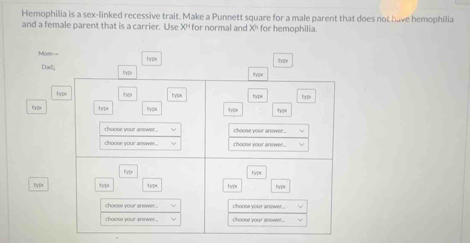 hemophilia is a sex-linked recessive trait. make a punnett square for a…