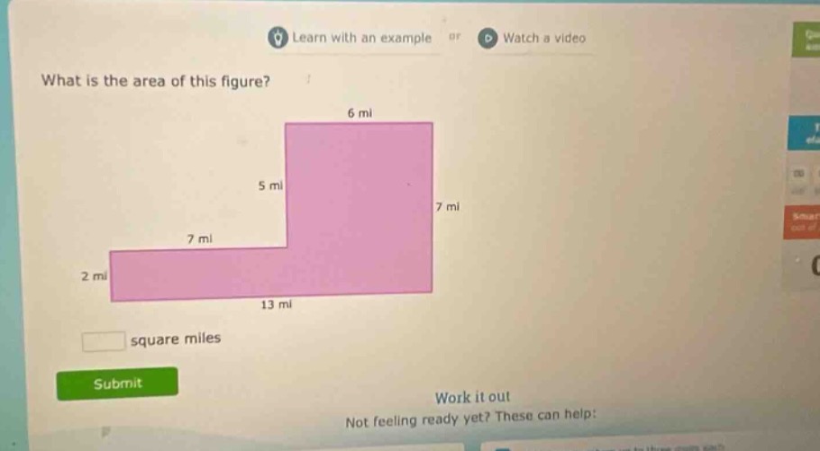 learn with an example or watch a video what is the area of this figure?…