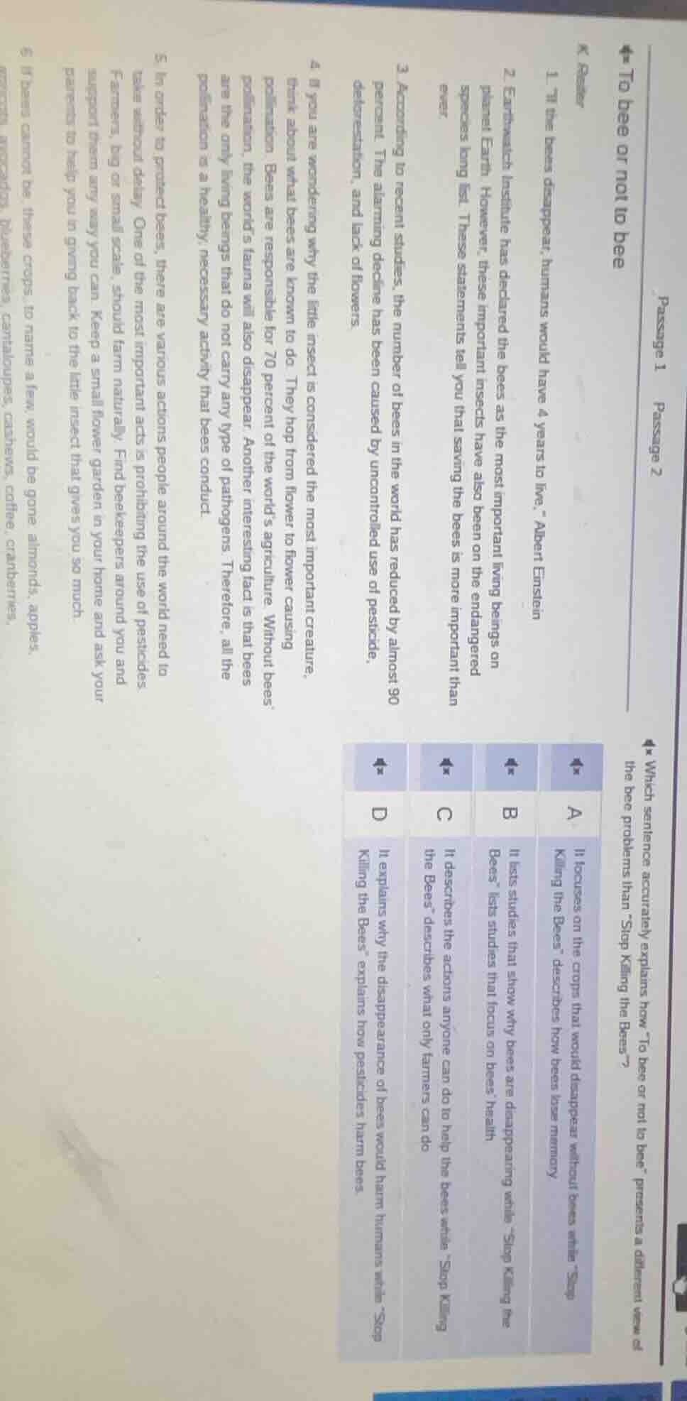 passage 1 passage 2★ to bee or not to beek. rister1. \if the bees disap…