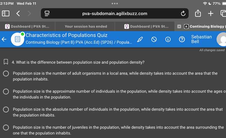 characteristics of populations quiz continuing biology (part b) pva (ac…