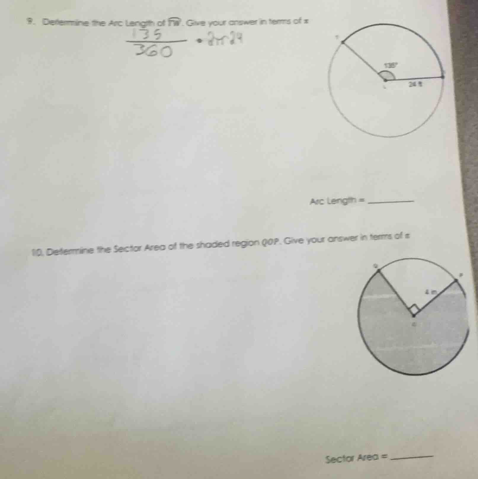 9. determine the arc length of $widehat{tv}$. give your answer in terms…