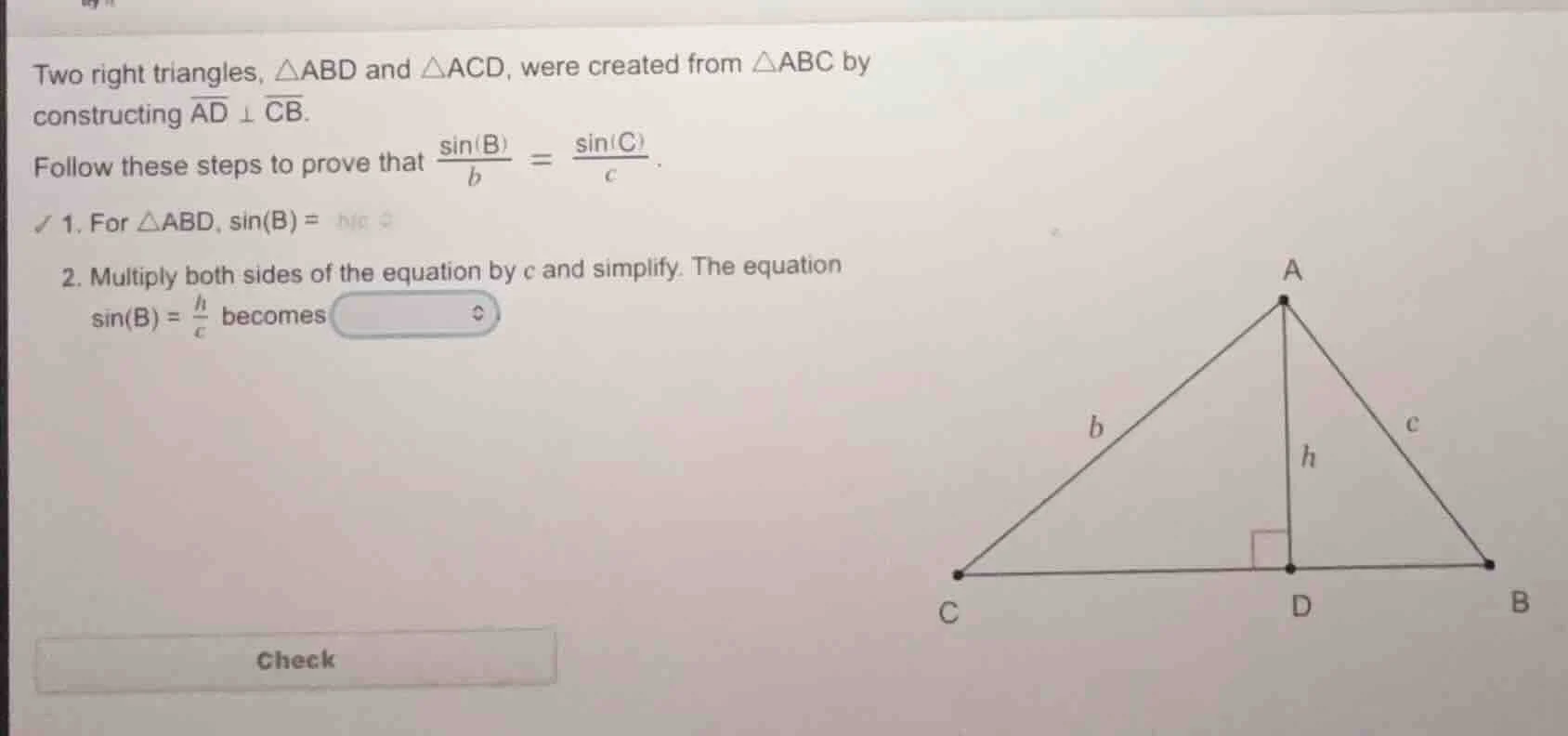 two right triangles, $\\triangle abd$ and $\\triangle acd$, were create…