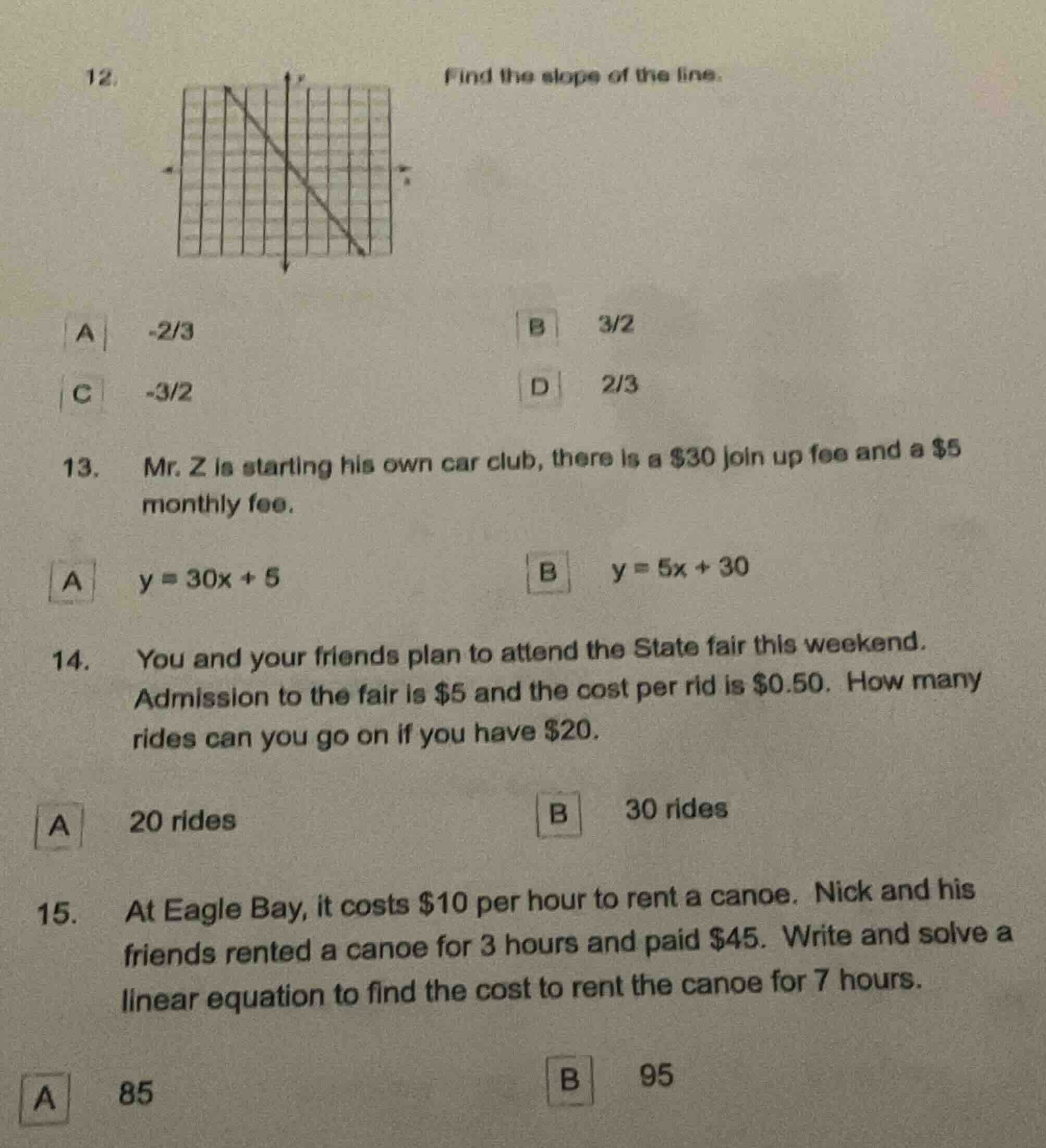 12. find the slope of the line.a $-\frac{2}{3}$b $\frac{3}{2}$c $-\frac…
