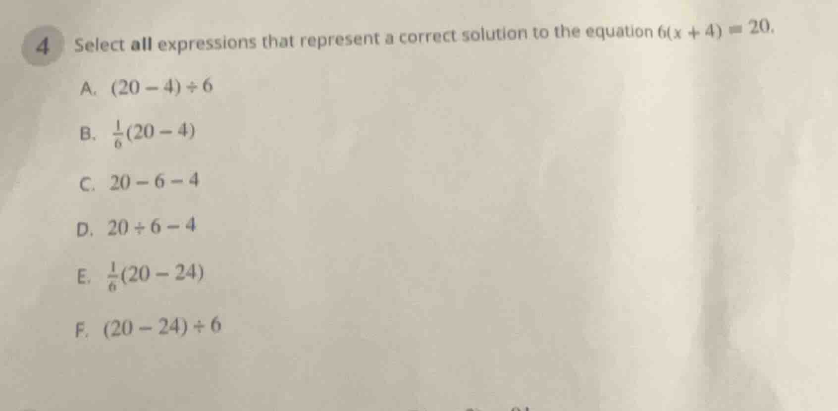 4 select all expressions that represent a correct solution to the equat…