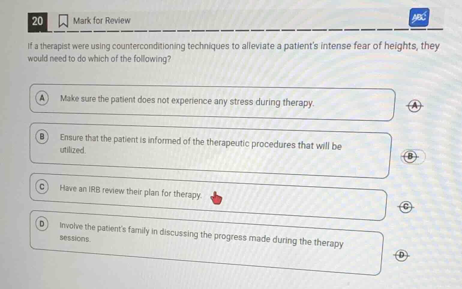 20 mark for review if a therapist were using counterconditioning techni…