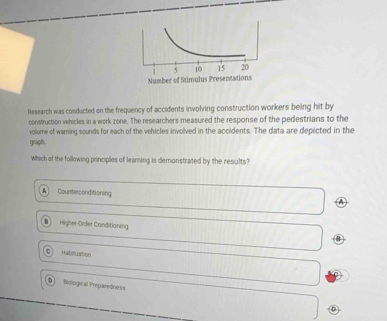number of stimulus presentations research was conducted on the frequenc…