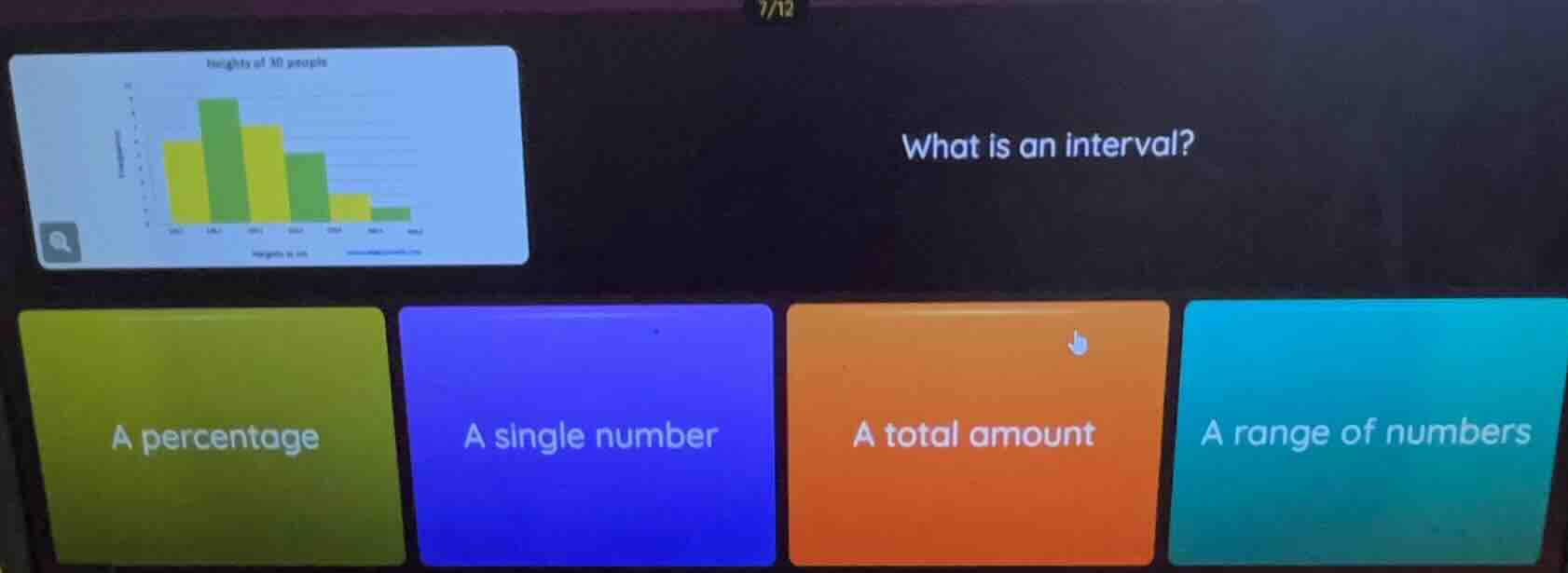 heights of 30 people what is an interval? a percentage a single number …