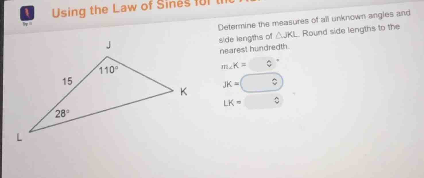 using the law of sinesdetermine the measures of all unknown angles and …