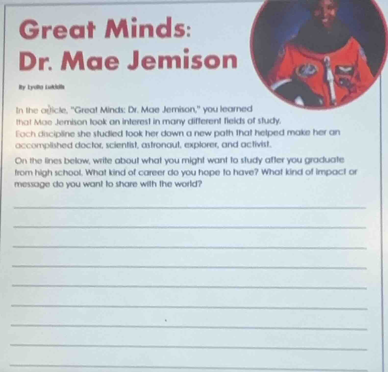 great minds:dr. mae jemisonby lydia lukidisin the article, \great minds…