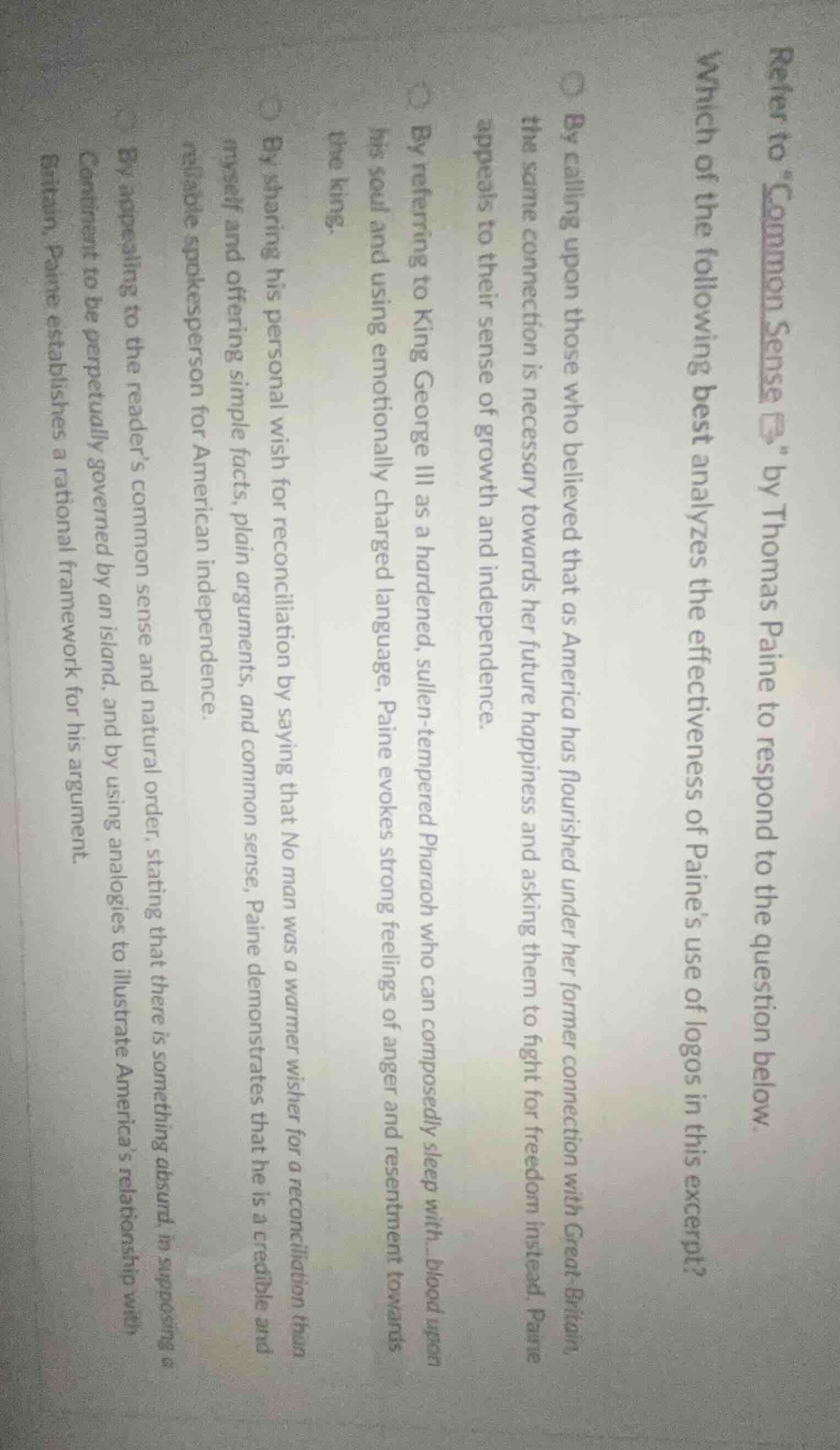 refer to *common sense* by thomas paine to respond to the question belo…