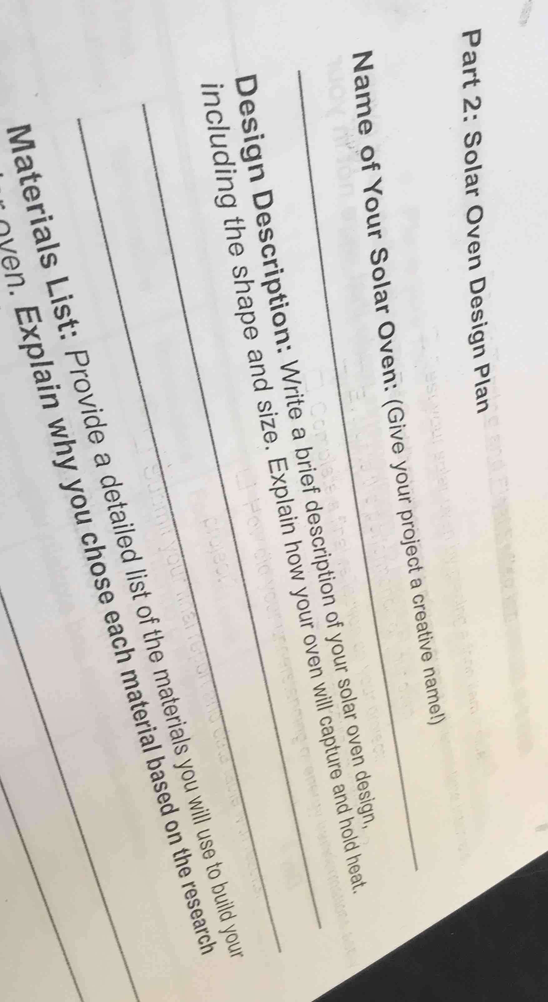 part 2: solar oven design plan name of your solar oven: (give your proj…