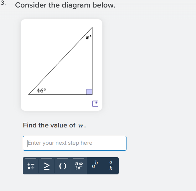 3. consider the diagram below. find the value of w.
