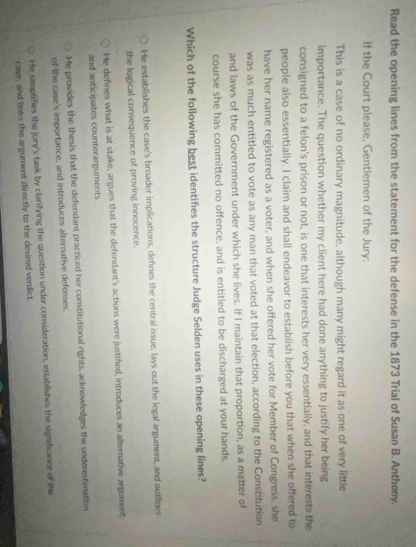 read the opening lines from the statement for the defense in the 1873 t…