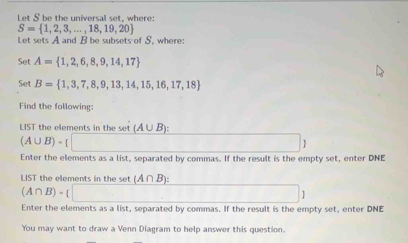 let $s$ be the universal set, where: $s = \\{1, 2, 3, ..., 18, 19, 20\\…