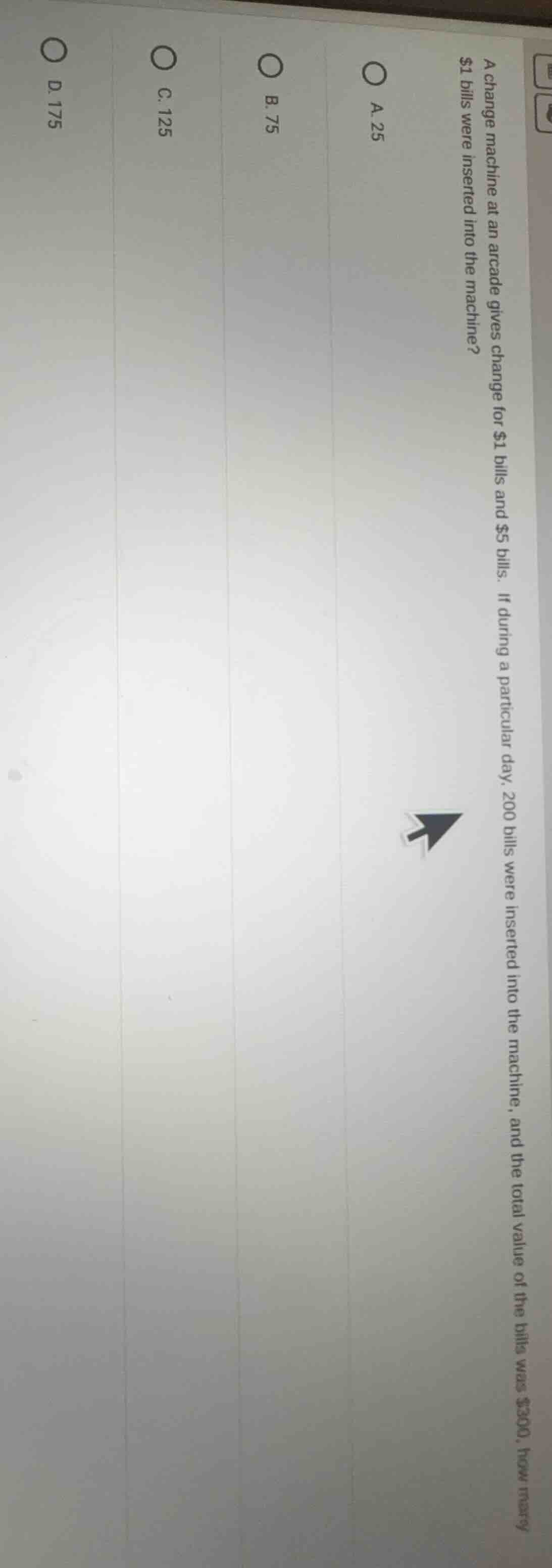 a change machine at an arcade gives change for $1 bills and $5 bills. i…