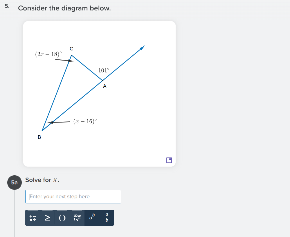 5. consider the diagram below. 5a solve for x.