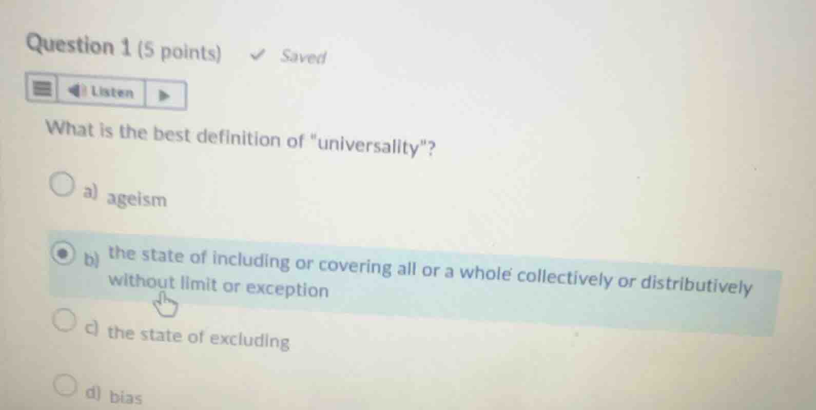 question 1 (5 points) ✓ saved listen what is the best definition of \un…