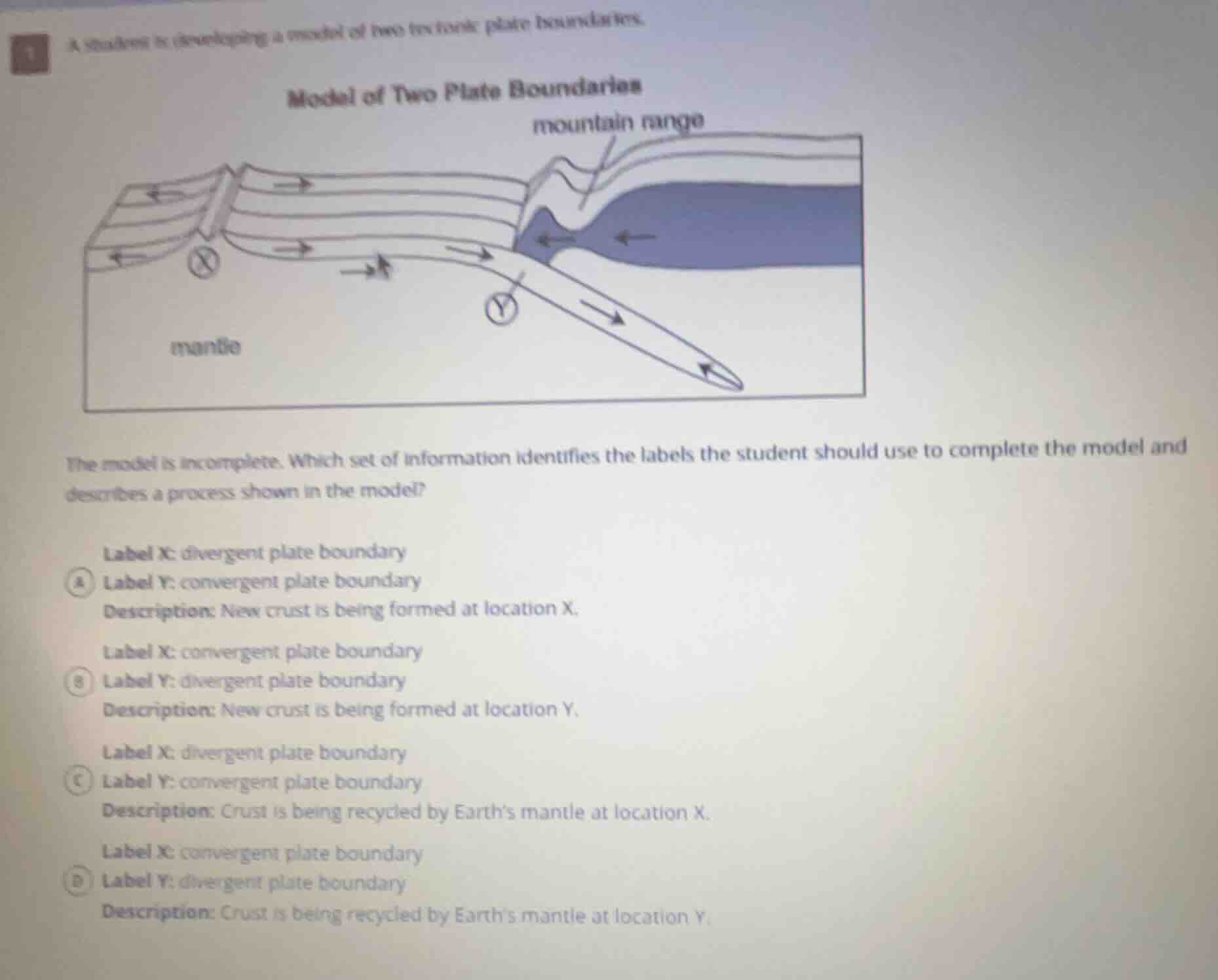 1 a student is developing a model of two tectonic plate boundaries. mod…