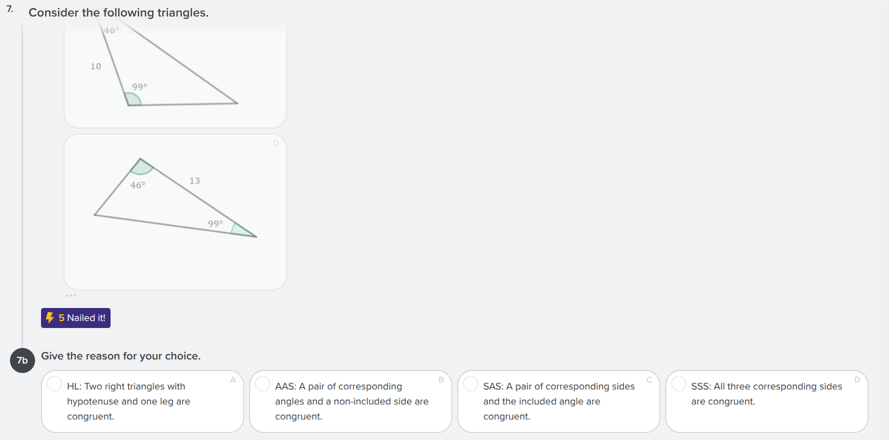 7. consider the following triangles. 7b give the reason for your choice…