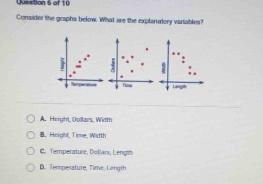 question 6 of 10 consider the graphs below. what are the explanatory va…