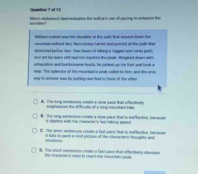 question 7 of 10 which statement best evaluates the authors use of paci…
