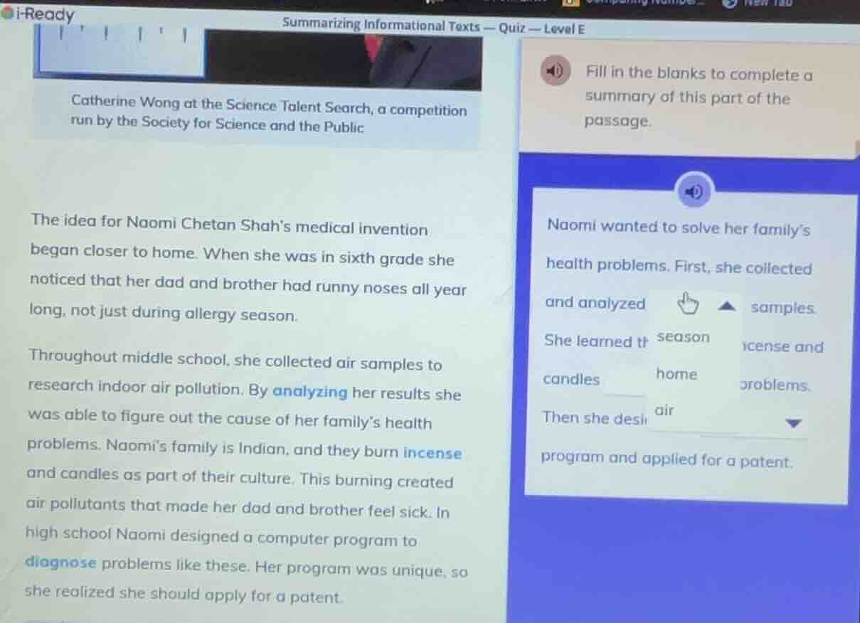 summarizing informational texts — quiz — level e catherine wong at the …