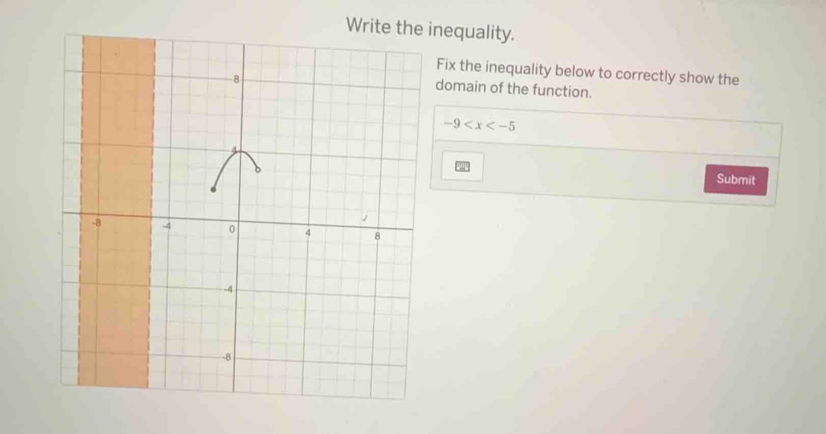 write the inequality. fix the inequality below to correctly show the do…