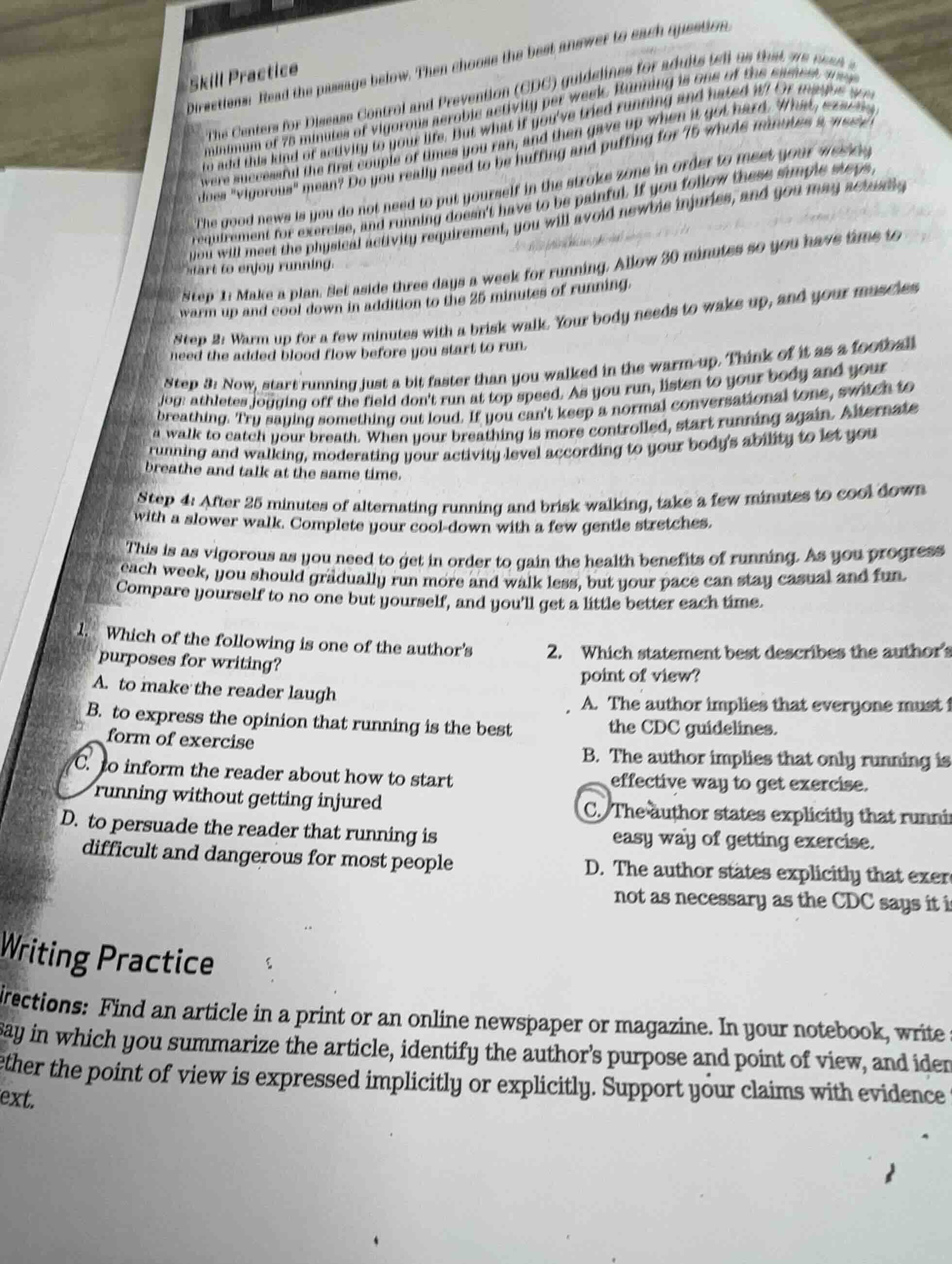 skill practice directions: read the passage below. then choose the best…