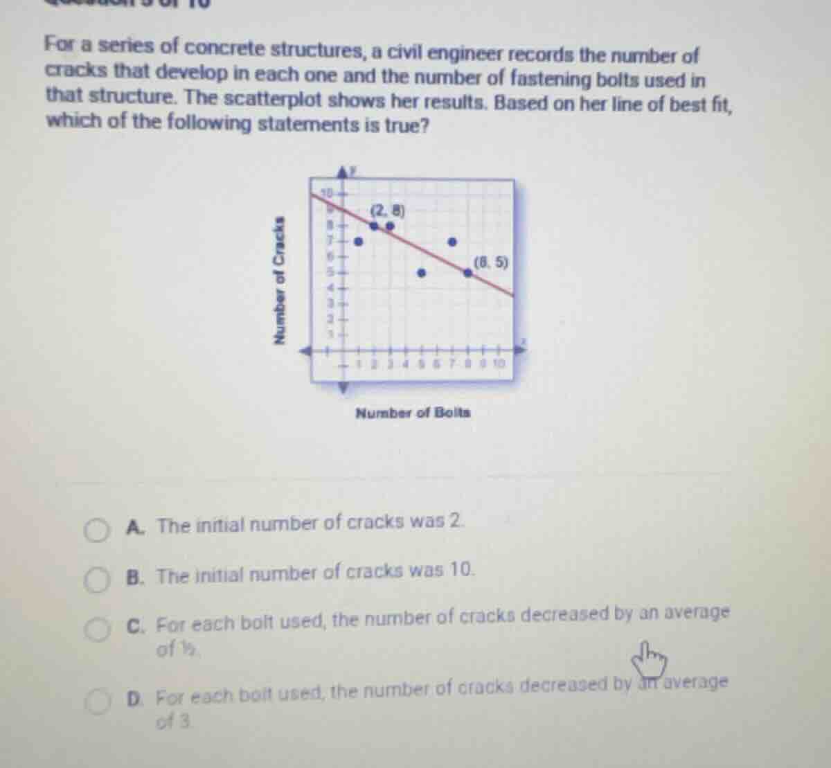 for a series of concrete structures, a civil engineer records the numbe…