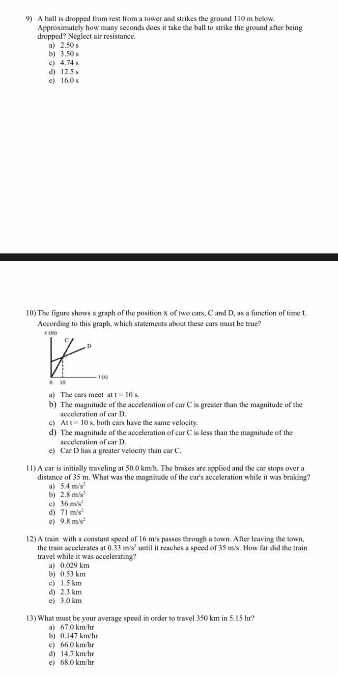 9) a ball is dropped from rest from a tower and strikes the ground 110 …