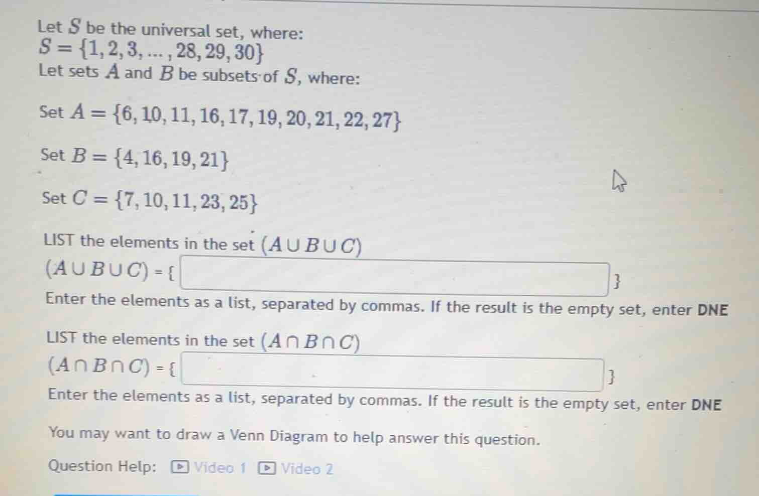 let $s$ be the universal set, where: $s = \\{1, 2, 3, ... , 28, 29, 30\…