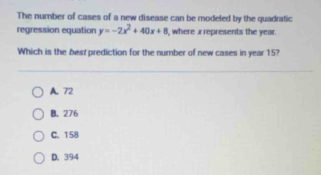 the number of cases of a new disease can be modeled by the quadratic re…