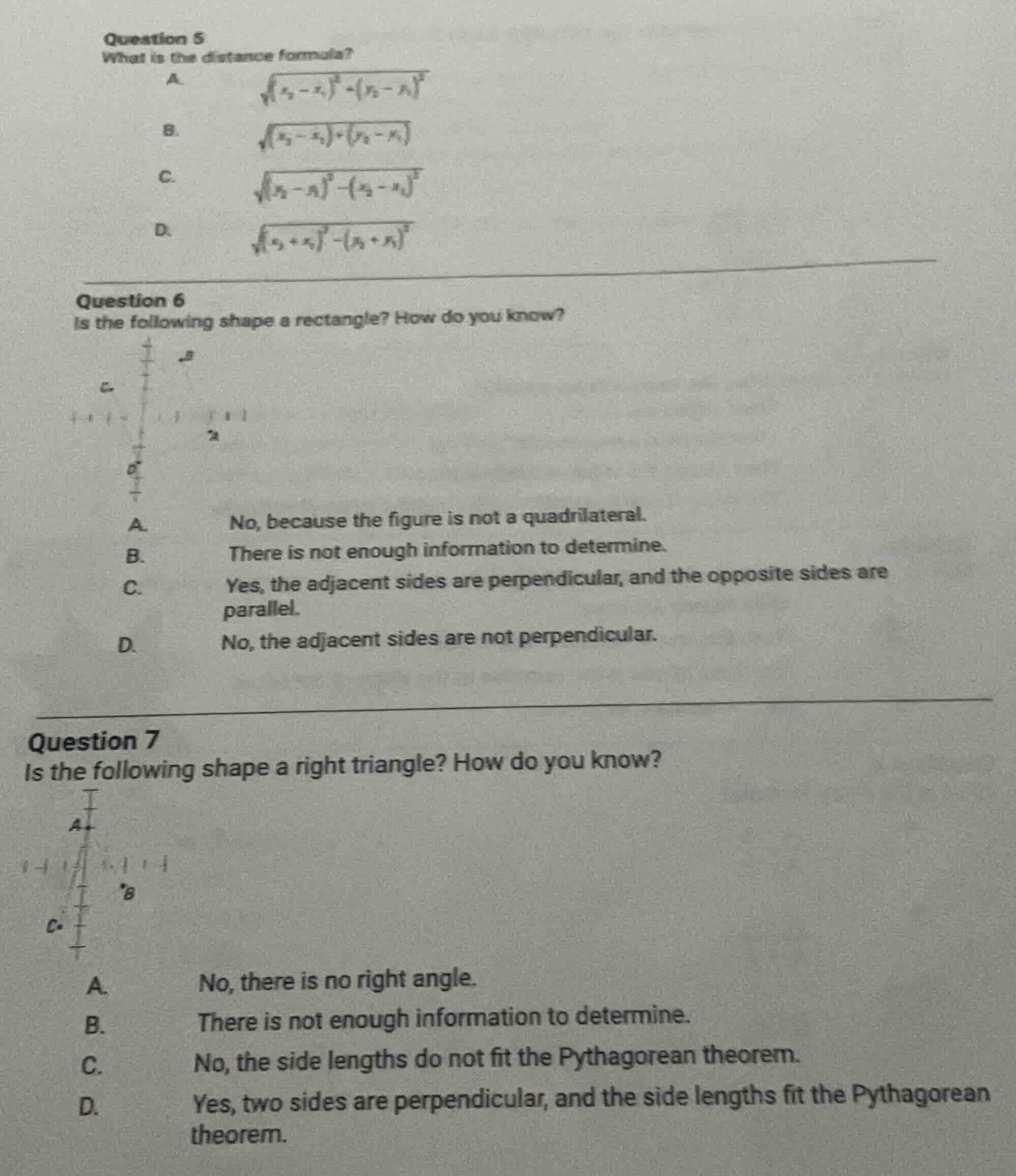 question 5 what is the distance formula? a. $sqrt{(x_2-x_1)^2+(y_2-y_1)…