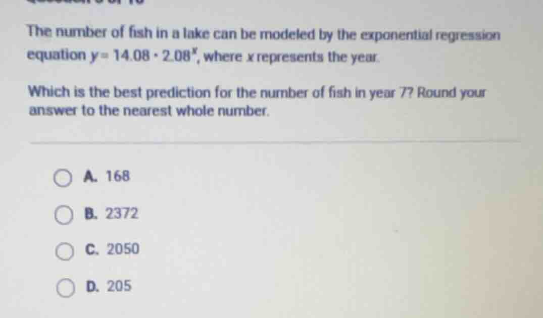 the number of fish in a lake can be modeled by the exponential regressi…