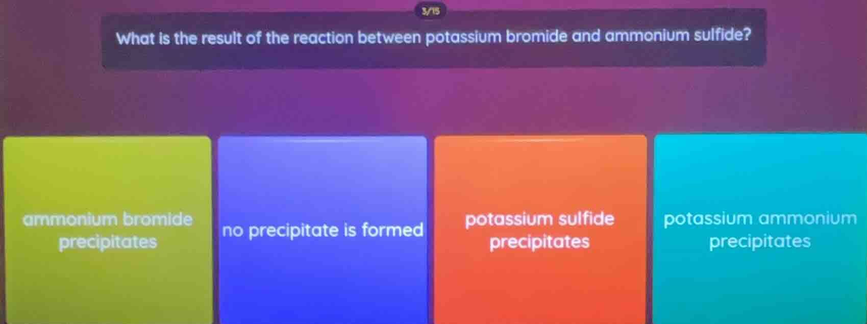 3/15 what is the result of the reaction between potassium bromide and a…