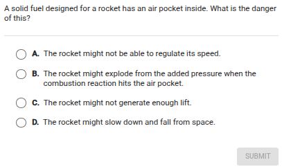 a solid fuel designed for a rocket has an air pocket inside. what is th…