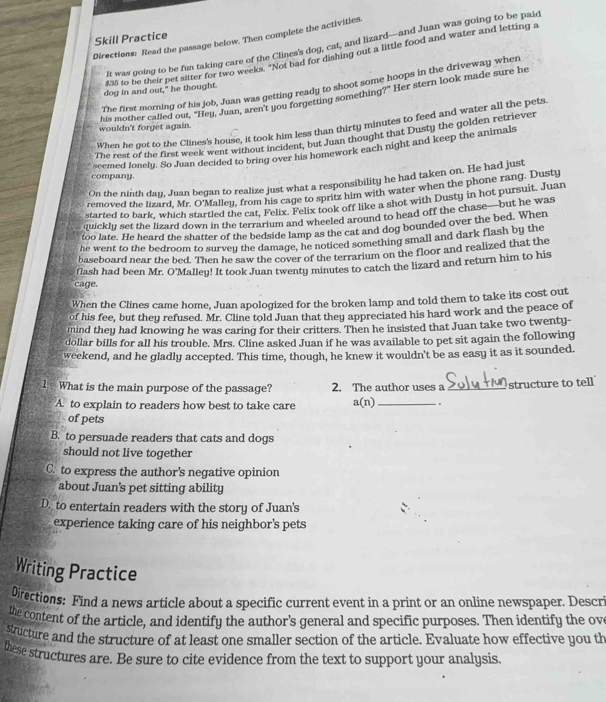 skill practice directions: read the passage below. then complete the ac…