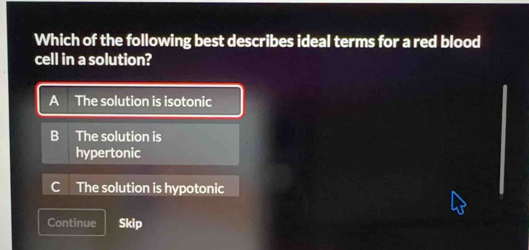 which of the following best describes ideal terms for a red blood cell …