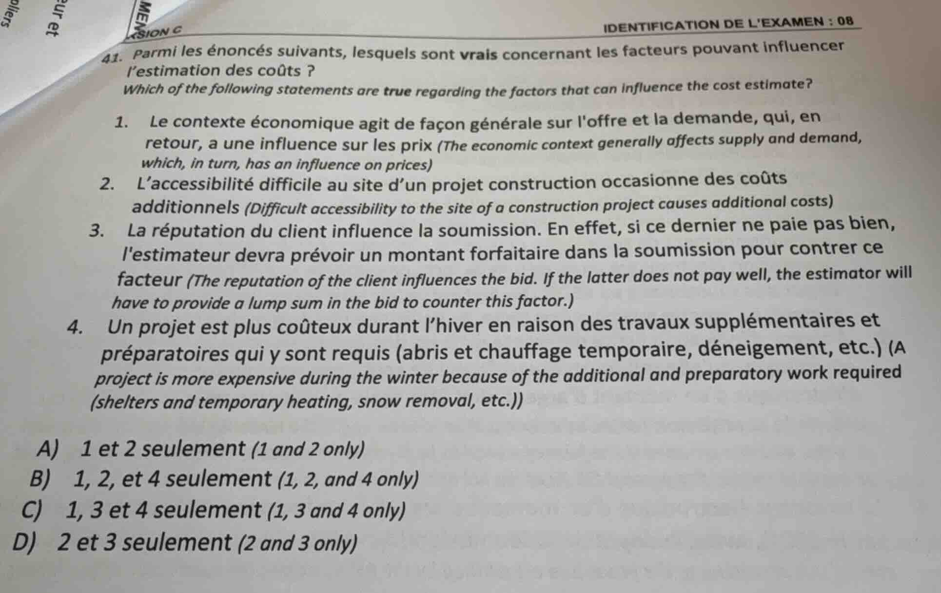 identification de lexamen : 08 41. parmi les énoncés suivants, lesquels…