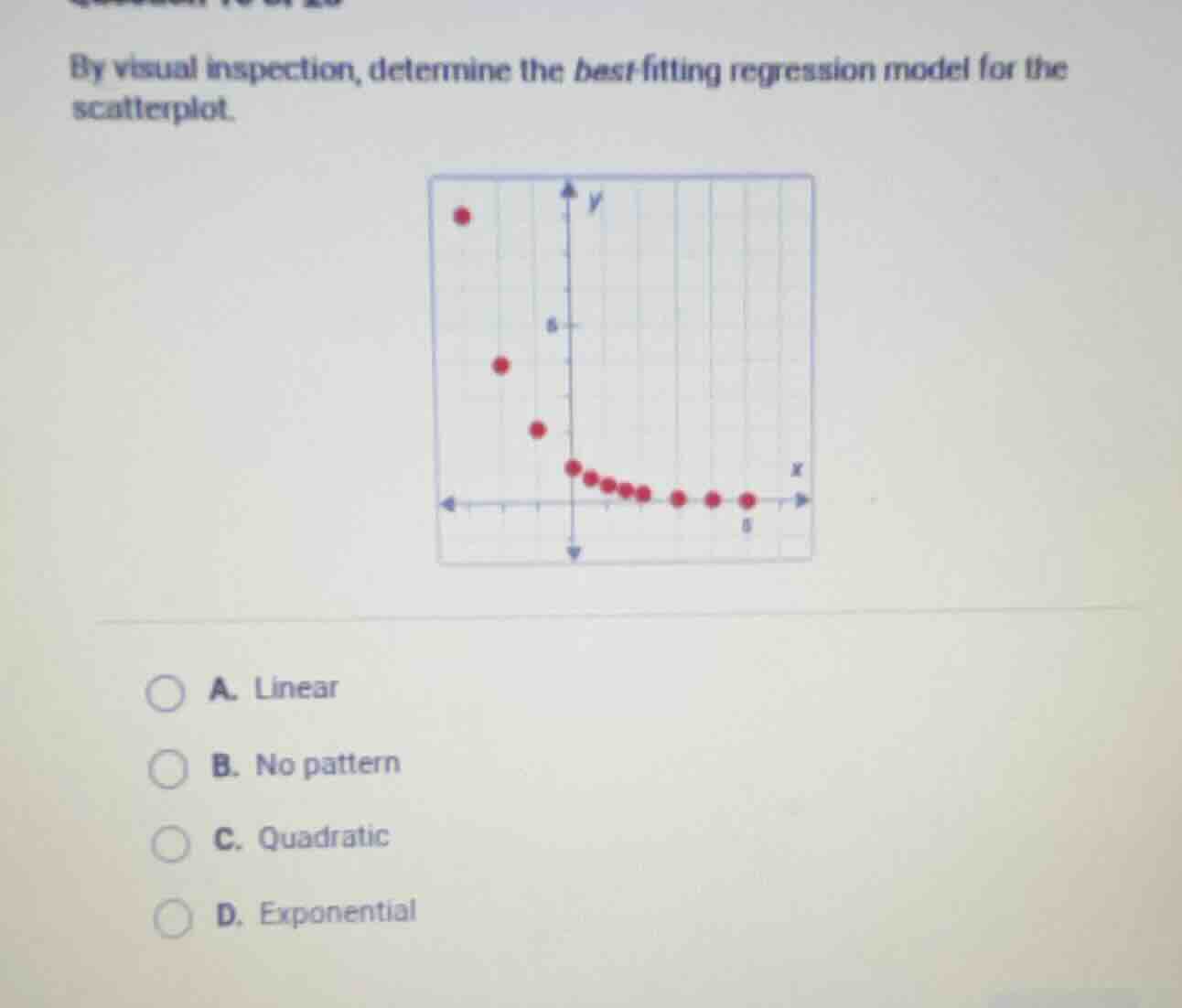 by visual inspection, determine the best-fitting regression model for t…