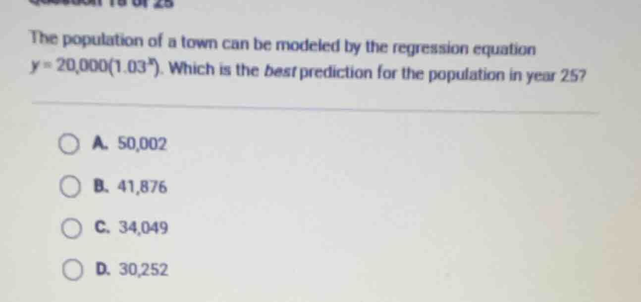 the population of a town can be modeled by the regression equation $y =…